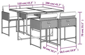 Set Pranzo da Giardino 5 pz con Cuscini Beige Misto Polyrattan