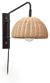 Kave Home - Lampada da parete Damila in metallo nero e rattan UK