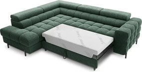 Divano angolare verde allungabile/con contenitore (con penisola a sinistra/a L) con rivestimento in bouclé Ferucce – ELTAP