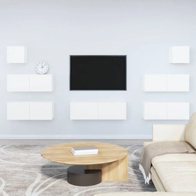Set di mobili porta tv 7 pz bianco in legno multistrato