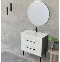 Composizione bagno sospesa Smack a 2 cassetti 80x62 con lavabo, specchio con lampada LED olmo bianco e cemento