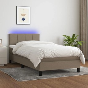 Letto a molle con materasso e led tortora 100x200cm in tessuto