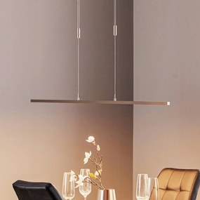 Lampada a sospensione Quitani LED Tolu, nichel, lunghezza 118 cm Tolu Quitani, dimmerabile, Alluminio / Grigio / Zincato, Soggiorno / Sala da pranzo, Alluminio, Moderno