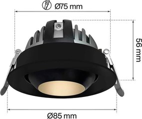 Faro LED da Incasso 12W Nero Ø75mm IP40 CCT Orientabile con driver Philips Colore Bianco Variabile CCT