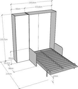 Letto a scomparsa 120 cm una piazza e mezza con colonna Bianco KENTARO SOFŔ