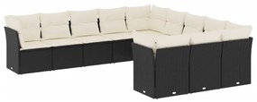 Set divani da giardino 11 pz con cuscini in polyrattan nero