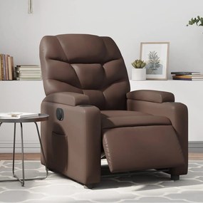 Poltrona Reclinabile Elettrica Marrone İn Similpelle /