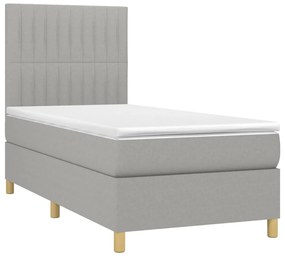 Letto a molle materasso e led grigio chiaro 100x200 cm tessuto