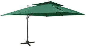 Ombrellone A Sbalzo Con Doppia Copertura 400x300 Cm Verde /