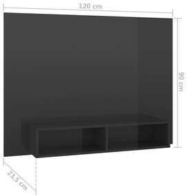 Mobile TV a Muro Grigio Lucido 120x23,5x90 cm Legno Multistrato