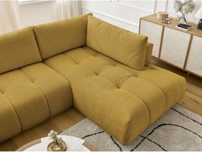 Divano angolare color senape allungabile e con contenitore (penisola a destra/a U) con rivestimento in ciniglia Fuji – Bobochic Paris