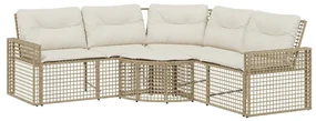 Divano da giardino a l con cuscini e pouf beige in polyrattan
