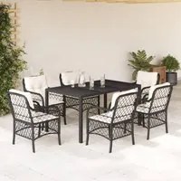 Set da Pranzo da Giardino 7 pz Nero con Cuscini in Polyrattancod mxl 90052