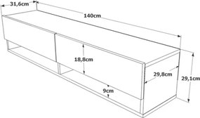 Mobile Tv Sospeso 140x32x30 Effetto Legno 2 Vani Rovere E Verde Frame