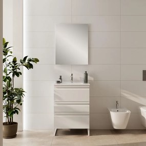 Mobile bagno sospeso con lavabo L 60 x H 56 x P 46 cm bianco opaco in mdf 3 cassetti per vasca centrale Pull, piedini non inclusi