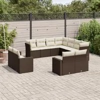 Set Divani da Giardino 11 pz con Cuscini Polyrattan Marrone 3219123