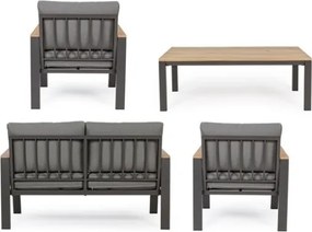 Salotto Da Esterno In Alluminio Antracite Inserti Legno Con Cuscini E Tavolino Belmar Bizzotto