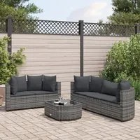 Set Divano da Giardino 6 pz con Cuscini Grigio in Polyrattan 3308418