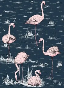 Cole & Son Carta da parati Flamingos Icons - Ink & Alabaster Pink