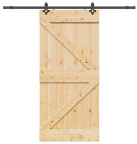 Porta Scorrevole Con Set Hardware 100x210cm Legno Massello Pino /