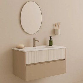 Mobile da bagno sospeso sotto lavabo Niwa 2 cassetti L 89.5 x H 50 x P 45.5 cm Beige Greige e Beige Greige laccato opaco cannettato
