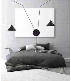 Sospensione Minimal 2 Luci Fujin In Acciao Nero E Paralume A Cono