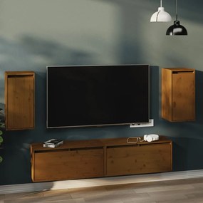 Pensili 2 Pz Marrone Ambra 80x30x35cm İn Legno Massello Di Pino /