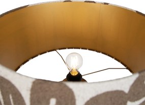Lampada da terra treppiede in legno di noce con paralume a righe marrone e beige 50cm - Tripod Classic
