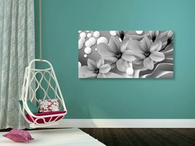 Quadro su tela – Magnolia in bianco e nero su sfondo astratto