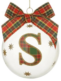 Pallina Natale con lettera S 10 cm tartan