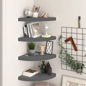 Scaffali Angolari A Parete 4 Pz Grigio Lucido 35x35x3,8 Cm Mdf /
