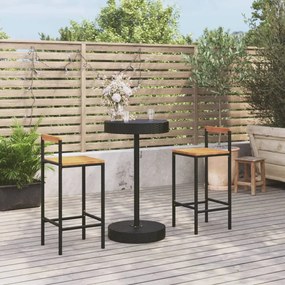 Set Bar Giardino 3 Pz Nero Polyrattan E Legno Massello Acacia /