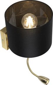 Lampada da parete intelligente oro con USB e paralume nero incl. Wifi A60 - Brescia