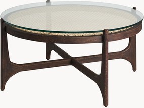 Tavolino rotondo da salotto in legno di mango con piano in vetro Nossen