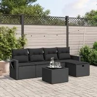 Set Divano da Giardino 6 pz con Cuscini Nero in Polyrattan 3263781