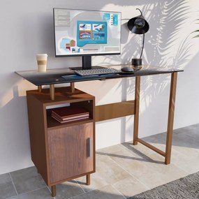 Scrivania Con Ripiano Lucido In Vetro Con 2 Scomparti Scrittoio Mobile Per Computer Desk Da Ufficio Studio Cameretta Soggiorno Sala Da Pranzo 110 x 76.5 x 55 cm (Rovere)