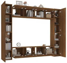 Set mobili porta tv 8pz rovere marrone in legno multistrato