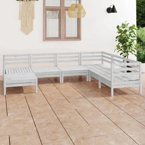 Set Salotto da Giardino 7 pz in Legno Massello di Pino Bianco