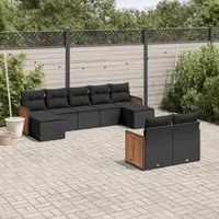 Set Divani da Giardino 9 pz con Cuscini Nero in Polyrattan 3228078