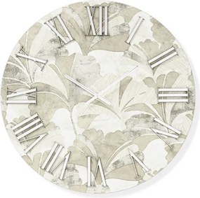 Orologio rotondo D40 cm in legno rivestito con parato e dettagli Argento JOSE