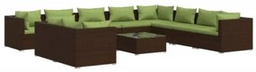 Set Divani da Giardino 11 pz con Cuscini in Polyrattan Marrone