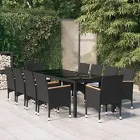 Set da Pranzo per Giardino 11 pz in Polyrattan Nero cod mxl 41773