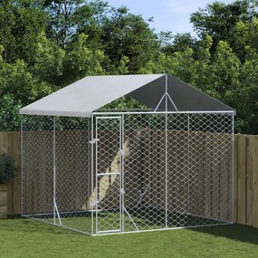 Cuccia Cani Da Esterno Tetto Argento 3x3x2,5 M Acciaio Zincato /