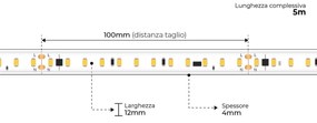 Strisce LED 220V 16W/m 120lm/W chip Lumileds Dimmerabile tagl. 10cm – 5m Colore Bianco Naturale 4.000K