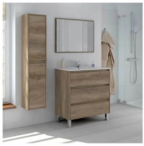 Mobile bagno 80 cm con lavabo, colonna e specchio rovere - Dakota 96249