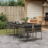 Set da Pranzo da Giardino 5 pz con Cuscini in Polyrattan Grigio 3211436