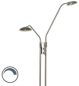 Lampada da terra moderna in acciaio con lampada da lettura con LED integrato - Eva