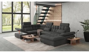 Divano angolare color antracite allungabile e con contenitore (con penisola a sinistra/a U) Merkur – Ropez