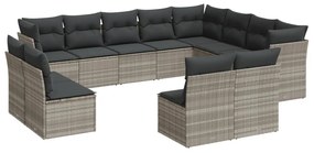 Set divano giardino 12 pz con cuscini grigio chiaro polyrattan