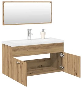 Set Mobili Da Bagno 3 Pz Rovere Artigianale Legno Multistrato /